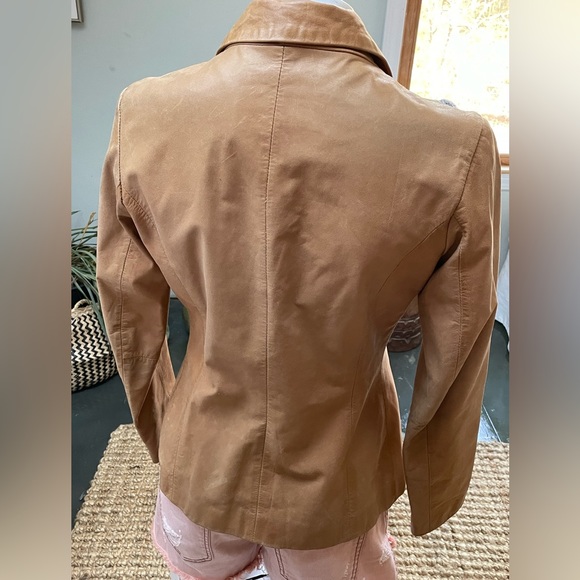 Vintage Soft Camel Tan Leather Collar Jacket size Small - Picture 4 of 11